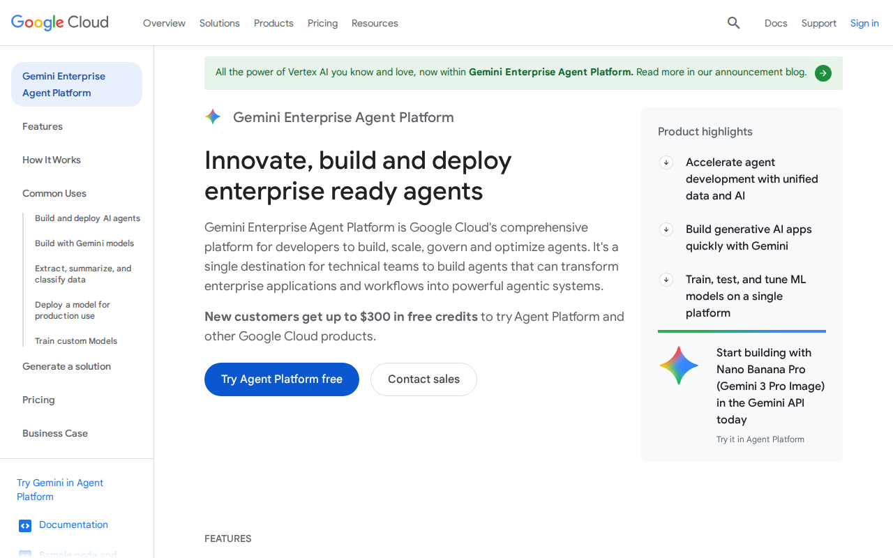 googlevertex homepage screenshot