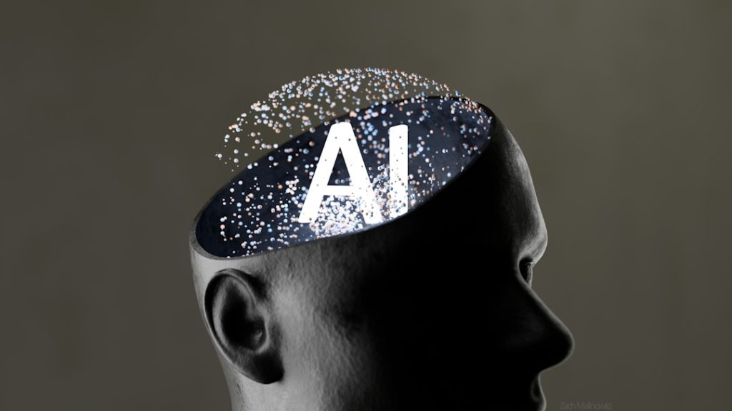 Artificial intelligence concept within a human head