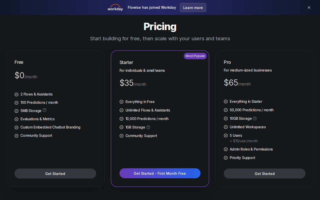 flowise pricing screenshot
